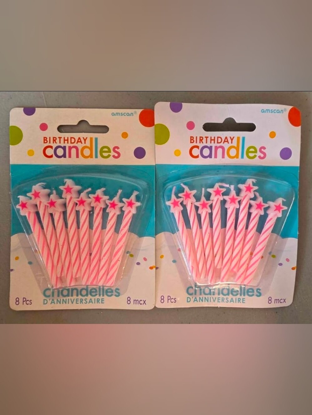 Amscan Pink and White Star Stripe Birthday Candles - 2 Packs (8each)